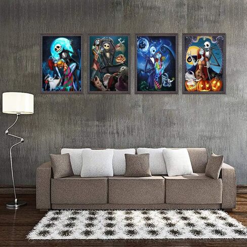 مجموعة من 4 قطع من الألماس المثقوب الكامل 5D، مجموعات طلاء أحجار الراين الماسية من UNIME للبالغين والمبتدئين، فن تطريز الحرف اليدوية، ديكور المنزل، 40.64 × 30.48 سم (جمجمة جاك القديسين) in Kuwait