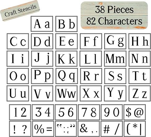 Vinz Large Letter Alphabet Stencils for Painting on Wood | Including Upper-Lowercase, Numbers, & Common Symbols | Reusable Plastic for DIY Art-Craft Projects | 38 Pcs | 82 Symbols in Kuwait