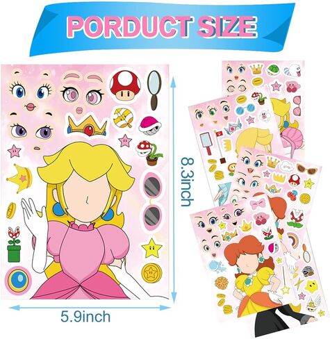 36 PCS Princess Peach Party Supplies Princess Peach Party Favors Make Your Own Cartoon Princess Stickers Sheets for Princess Peach Birthday Party Supplies. in Kuwait
