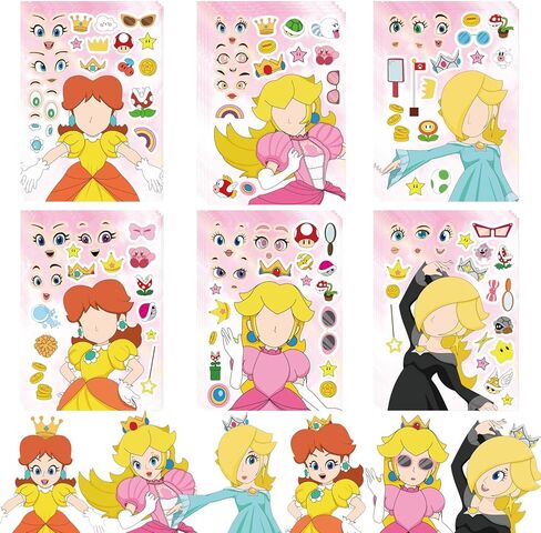36 PCS Princess Peach Party Supplies Princess Peach Party Favors Make Your Own Cartoon Princess Stickers Sheets for Princess Peach Birthday Party Supplies. in Kuwait