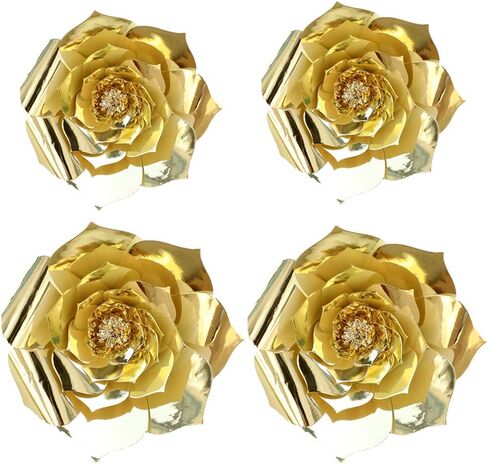 YLY's love 3D Paper Flower Decorations Giant Paper Flowers Party DIY Handcrafted Paper Flowers for Wedding Backdrop Bridal Shower Baby Shower Nursery Wall Home Decor (Gold, 4pcs-8in,12in) in Saudi Arabia