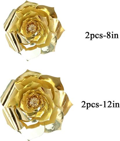 YLY's love 3D Paper Flower Decorations Giant Paper Flowers Party DIY Handcrafted Paper Flowers for Wedding Backdrop Bridal Shower Baby Shower Nursery Wall Home Decor (Gold, 4pcs-8in,12in) in Saudi Arabia