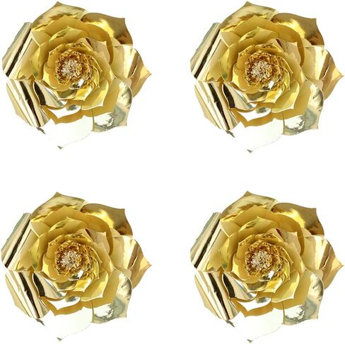 YLY's love 3D Paper Flower Decorations Giant Paper Flowers Party DIY Handcrafted Paper Flowers for Wedding Backdrop Bridal Shower Baby Shower Nursery Wall Home Decor (Gold, 4pcs-8in,12in) in Saudi Arabia