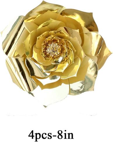 YLY's love 3D Paper Flower Decorations Giant Paper Flowers Party DIY Handcrafted Paper Flowers for Wedding Backdrop Bridal Shower Baby Shower Nursery Wall Home Decor (Gold, 4pcs-8in,12in) in Saudi Arabia