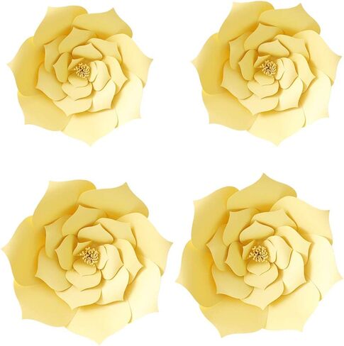 YLY's love 3D Paper Flower Decorations Giant Paper Flowers Party DIY Handcrafted Paper Flowers for Wedding Backdrop Bridal Shower Baby Shower Nursery Wall Home Decor (Gold, 4pcs-8in,12in) in Saudi Arabia