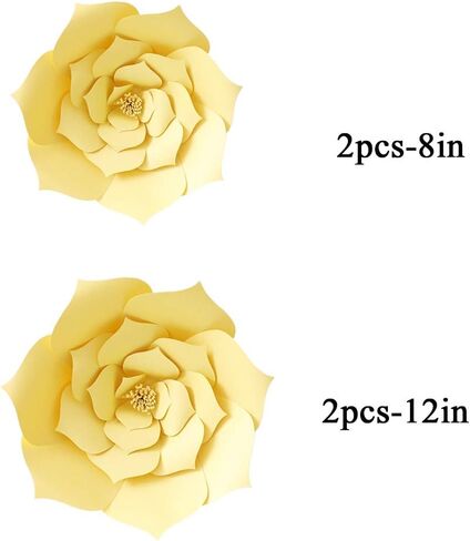 YLY's love 3D Paper Flower Decorations Giant Paper Flowers Party DIY Handcrafted Paper Flowers for Wedding Backdrop Bridal Shower Baby Shower Nursery Wall Home Decor (Gold, 4pcs-8in,12in) in Saudi Arabia