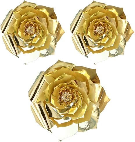 YLY's love 3D Paper Flower Decorations Giant Paper Flowers Party DIY Handcrafted Paper Flowers for Wedding Backdrop Bridal Shower Baby Shower Nursery Wall Home Decor (Gold, 4pcs-8in,12in) in Saudi Arabia