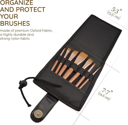 مجموعة فرش طلاء - 7 فرش سفر للرسم الاكريليك والزيت والالوان المائية والجواش والبلين اير - مقبض قصير للغاية - حقيبة حمل فنية احترافية - لوازم فنية من ماي ارت سكيب (اسود) in Kuwait