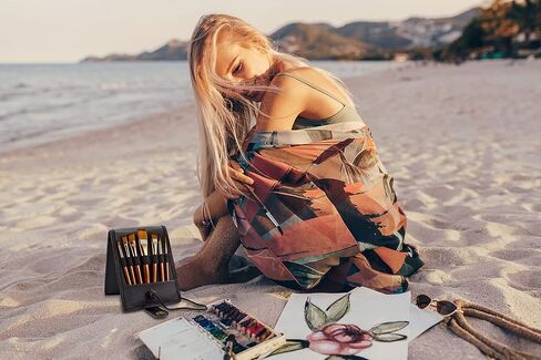 مجموعة فرش طلاء - 7 فرش سفر للرسم الاكريليك والزيت والالوان المائية والجواش والبلين اير - مقبض قصير للغاية - حقيبة حمل فنية احترافية - لوازم فنية من ماي ارت سكيب (اسود) in Kuwait