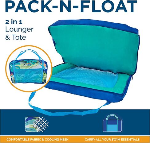 SwimWays Pack-N-Float 2-in-1 Pool Chair and Tote Bag, Blue Palm in Saudi Arabia