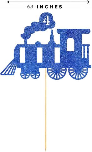 Blue Train 4th Birthday Cake Topper, Blue Glitter Boy Girl 4 Years Birthday Party Decoration in Saudi Arabia