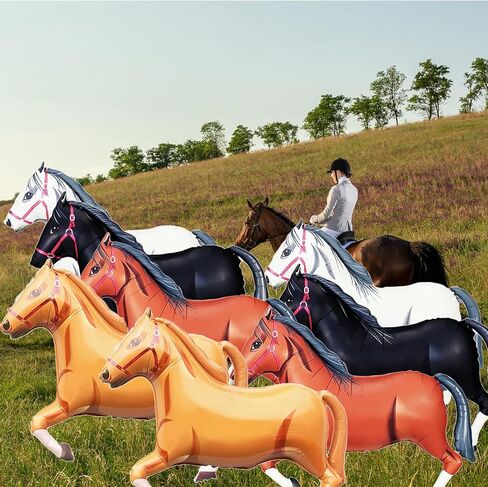 8 Pieces 30 Inches Horse Balloons, 4 Styles Large Foil Mylar Horse-Shaped Mustang Balloon for Rodeo Cowboy Wild West Derby Day Equestrian Decorations Horse Racing Riding School Events Party Supplies in Kuwait