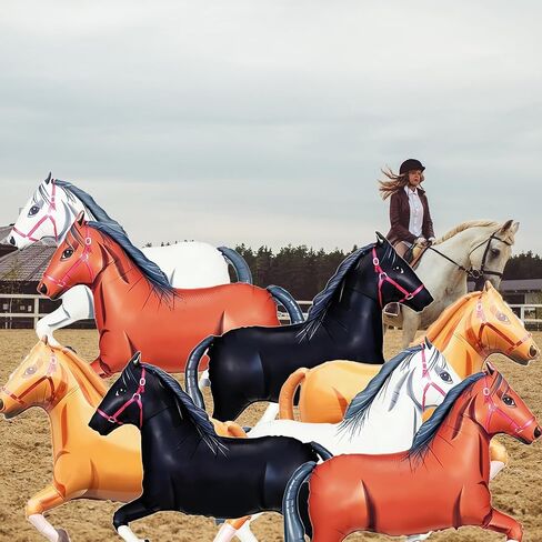 8 Pieces 30 Inches Horse Balloons, 4 Styles Large Foil Mylar Horse-Shaped Mustang Balloon for Rodeo Cowboy Wild West Derby Day Equestrian Decorations Horse Racing Riding School Events Party Supplies in Kuwait