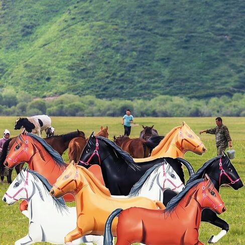 8 Pieces 30 Inches Horse Balloons, 4 Styles Large Foil Mylar Horse-Shaped Mustang Balloon for Rodeo Cowboy Wild West Derby Day Equestrian Decorations Horse Racing Riding School Events Party Supplies in Kuwait