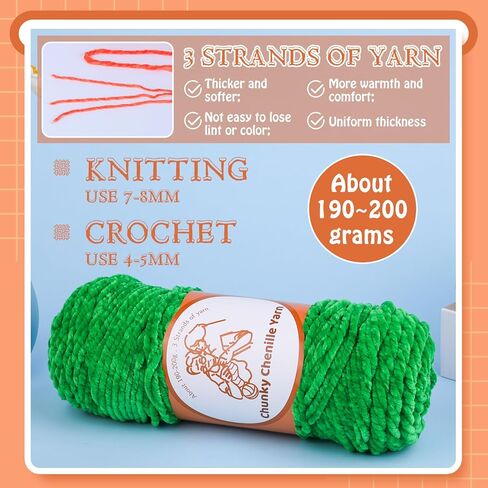 TLKKUE خيوط شانيل مكتنزة (7 أونصة/200 جرام)، 3 خيوط من خيوط الغزل الناعمة من خيوط شانيل المخملية للحياكة والحياكة غزل بطانية سميكة لوسادة ملابس قبعة الأحذية (أسود) in Kuwait