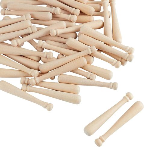 OLYCRAFT 60pcs Unfinished Mini Wooden Baseball Bats 3 Inch Half Drilled Natural Wood Baseball Bat Unpainted Baseball Bat Beads for Keychain Accessories, Action Figures, DIY Craft Projects in Saudi Arabia
