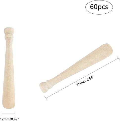 OLYCRAFT 60pcs Unfinished Mini Wooden Baseball Bats 3 Inch Half Drilled Natural Wood Baseball Bat Unpainted Baseball Bat Beads for Keychain Accessories, Action Figures, DIY Craft Projects in Saudi Arabia