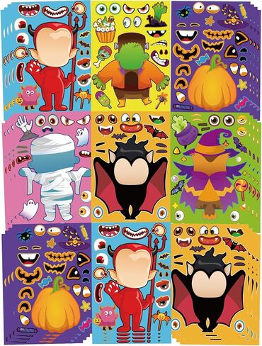 42 ورقة من ملصقات ألعاب حفلات الهالوين للأطفال - ملصقات الهالوين اصنع وجهًا، ملصقات أنشطة الهالوين مع فانوس مصاص الدماء الشيطان الساحرة المومياء مينوتور من أجل هدايا حفلات الهالوين in Kuwait
