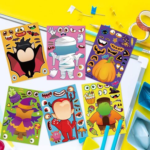 42 ورقة من ملصقات ألعاب حفلات الهالوين للأطفال - ملصقات الهالوين اصنع وجهًا، ملصقات أنشطة الهالوين مع فانوس مصاص الدماء الشيطان الساحرة المومياء مينوتور من أجل هدايا حفلات الهالوين in Kuwait