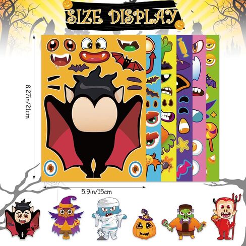 42 ورقة من ملصقات ألعاب حفلات الهالوين للأطفال - ملصقات الهالوين اصنع وجهًا، ملصقات أنشطة الهالوين مع فانوس مصاص الدماء الشيطان الساحرة المومياء مينوتور من أجل هدايا حفلات الهالوين in Kuwait
