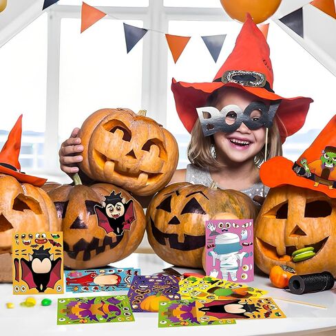 42 ورقة من ملصقات ألعاب حفلات الهالوين للأطفال - ملصقات الهالوين اصنع وجهًا، ملصقات أنشطة الهالوين مع فانوس مصاص الدماء الشيطان الساحرة المومياء مينوتور من أجل هدايا حفلات الهالوين in Kuwait