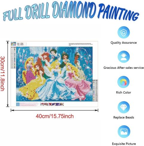 مجموعة رسم ماسي خماسي الابعاد بالارقام للبالغين، 16 انش × 12 انش، لوحات رومانسية من الكريستال وحجر الراين والتطريز بالماس والتطريز الكامل للخياطة المتقاطعة، مجموعة صور فنية حرفية، اميرات ديزني in Kuwait