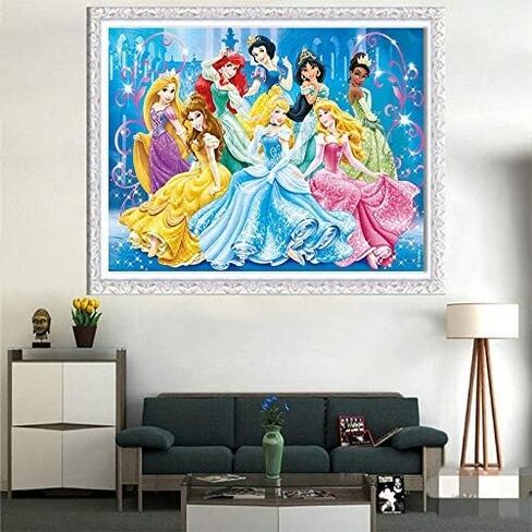 مجموعة رسم ماسي خماسي الابعاد بالارقام للبالغين، 16 انش × 12 انش، لوحات رومانسية من الكريستال وحجر الراين والتطريز بالماس والتطريز الكامل للخياطة المتقاطعة، مجموعة صور فنية حرفية، اميرات ديزني in Kuwait