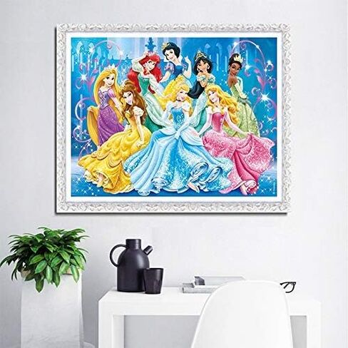 مجموعة رسم ماسي خماسي الابعاد بالارقام للبالغين، 16 انش × 12 انش، لوحات رومانسية من الكريستال وحجر الراين والتطريز بالماس والتطريز الكامل للخياطة المتقاطعة، مجموعة صور فنية حرفية، اميرات ديزني in Kuwait