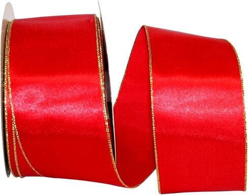 شريط Reliant Ribbon 92971W-980-40K شريط بحافة سلكية معدنية ذات قيمة من الساتان، 2-1/2 بوصة × 50 ياردة، أبيض/ذهبي in Saudi Arabia