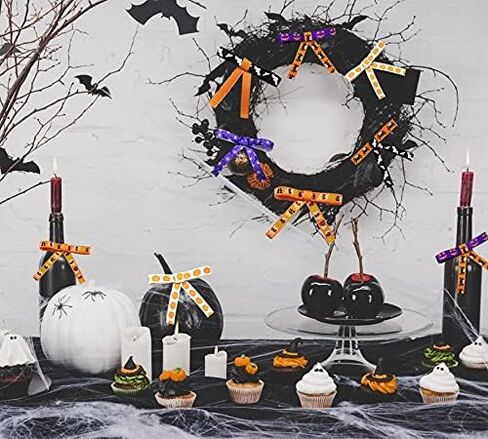 3/8" Halloween Ribbon for Gift Wrapping (10rolls, 50yds), Orange Ribbons for Crafts Wreaths with Spider Web Pumpkin Bat, Ribbon for Hair Bows Halloween Party Home Decor in Kuwait