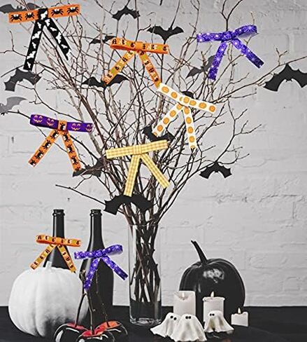 3/8" Halloween Ribbon for Gift Wrapping (10rolls, 50yds), Orange Ribbons for Crafts Wreaths with Spider Web Pumpkin Bat, Ribbon for Hair Bows Halloween Party Home Decor in Kuwait