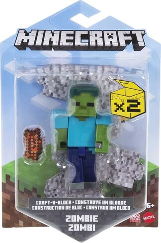 Minecraft Craft-A-Block Zombie Figure, Authentic Pixelated Video-Game Characters, Action Toy to Create, Explore and Survive, Collectible Gift for Fans Age 6 Years and Older in Saudi Arabia