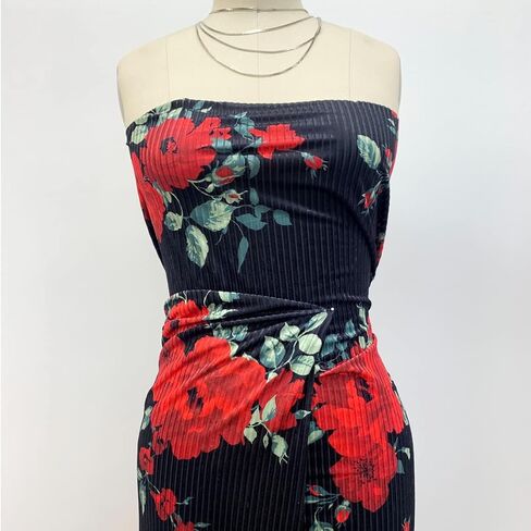 Texco Inc Large Flowers Polyester Spandex Burn-Out Velvet Fabric/Rib Knit Prints/DIY Projects, Black Magenta 3 Yards in Kuwait