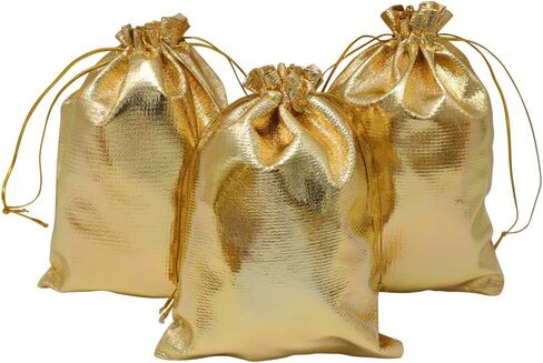 حقائب هدايا ذهبية من إتش آر إكس تحتوي على 100 قطعة، 12.7 سم × 17.78 سم، حقائب مجوهرات للحفلات ولحفلات الزفاف وعيد الميلاد والحلوى in Kuwait