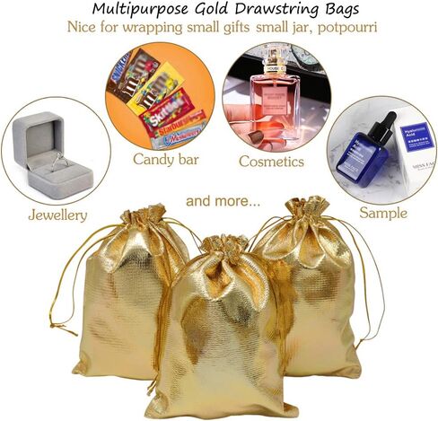 حقائب هدايا ذهبية من إتش آر إكس تحتوي على 100 قطعة، 12.7 سم × 17.78 سم، حقائب مجوهرات للحفلات ولحفلات الزفاف وعيد الميلاد والحلوى in Kuwait