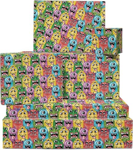 CENTRAL 23 Boys Birthday Wrapping Paper - 6 Sheets of Gift Wrap and Tags - Silly Monster Characters - Gift Wrap Paper for Girls - Kids Wrapping Paper - Eco-friendly Gifts for Adult - with Stickers in Saudi Arabia