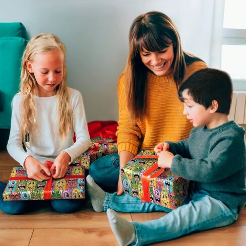 CENTRAL 23 Boys Birthday Wrapping Paper - 6 Sheets of Gift Wrap and Tags - Silly Monster Characters - Gift Wrap Paper for Girls - Kids Wrapping Paper - Eco-friendly Gifts for Adult - with Stickers in Saudi Arabia