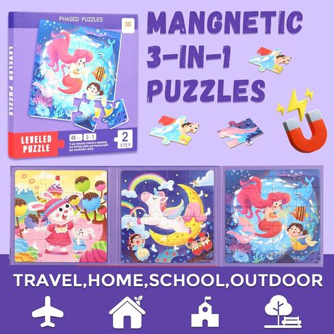 Magnetic Puzzles for Kids Ages 4-8, 3 in 1 Dinosaurs Magnet Jigsaw Puzzle Book, Kids Travel Puzzles Toys, Preschool Learning Toy for Kids 3-8 Year (Dinosaurs) in Saudi Arabia