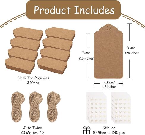 200pcs Gift Tags, Hanging Tags with String Kraft Paper Tags for Christmas Gift Wrapping Wedding Birthday Holiday Crafts (Scalloped) in Kuwait