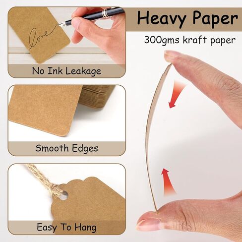 200pcs Gift Tags, Hanging Tags with String Kraft Paper Tags for Christmas Gift Wrapping Wedding Birthday Holiday Crafts (Scalloped) in Kuwait