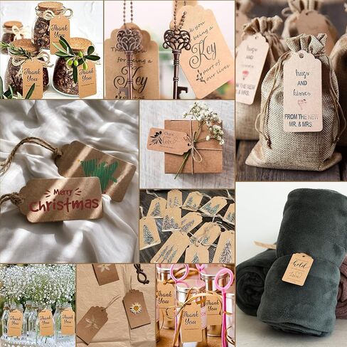 200pcs Gift Tags, Hanging Tags with String Kraft Paper Tags for Christmas Gift Wrapping Wedding Birthday Holiday Crafts (Scalloped) in Kuwait