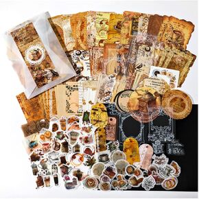 Vilikya Vintage Scrapbook Accessories(200 Pieces), Scrapbooking Supplies Kit for Adults, Aesthetic Stickers for Journaling, Bullet Journals, Collage Album (Coffee Diary) in Kuwait