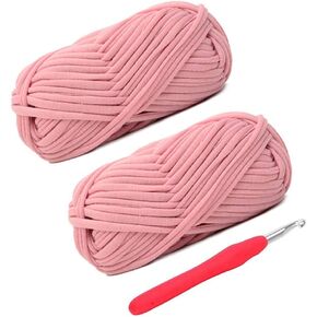 Knitting Yarn Fabric Cloth T-Shirt Yarn Carpet Yarn for Hand DIY Bag Blanket Cushion Crocheting Projects, Pack of 2 Skeins, 3.5 Ounce x 2, 35 Yard x 2, One Crochet Hook (Brown)