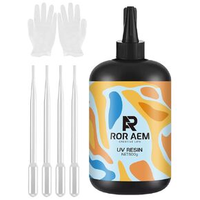 UV Resin Kit 500g: Crystal Clear UV Epoxy Resin Kit Fast Curing Resin Kit with Disposable Glove Droppers for DIY Craft Decoration in Kuwait