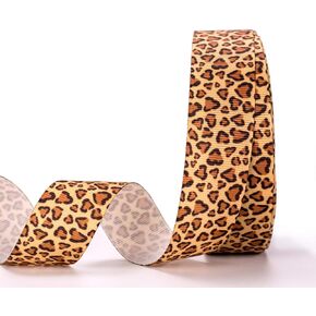 اي تي ريبونز شريط من الحرير المضلع مطبوع عليه جلد الفهد الجميل بعرض 25 ياردة و1 انش لعمل ربطات الشعر وعصابات الرأس وتغليف الهدايا بلون ذهبي AT0406 in Kuwait
