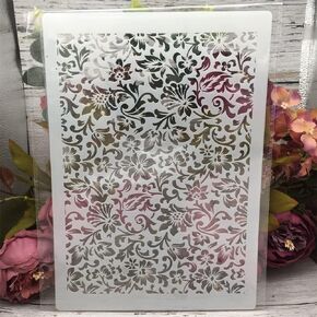 TIAMECH A4 استنسل باقة زهور للرسم على الخشب قابل لإعادة الاستخدام استنسل طبقات الورد DIY سجل القصاصات تلوين حجم ديكور 8.3 × 11.7 بوصة
