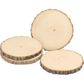4 PCS 10-12 Inch Natural Wood Slices, Unfinished Paulownia Wood Circles with Barks for Coasters, DIY Crafts, Christmas Rustic Wedding Ornaments and Centerpieces,by GNIEMCKIN