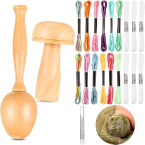 Crowye 2 Pcs Darning Supplies Kit Darning Egg for Socks Darning Mushroom Wooden Darning Supplies with Large Eye Needles Sewing Threads for Socks Clothes Adults Darner DIY Handicraft Home Sewing Care