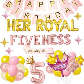 Her Royal Fiveness Birthday Decorations, 5th Birthday Decorations Girl, Princess Theme Birthday Party Decorations for 5 Year Old, Her Royal Fiveness Party Supplies Favors, Happy Bday Balloons Banner Sign Backdrop for Girls, Fifth Birthday Decorations in Saudi Arabia