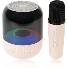 مجموعة سماعات كاريوكي صغيرة للأطفال والكبار، آلة كاريوكي محمولة تعمل بالبلوتوث مع ميكروفون لاسلكي واحد للحفلات المنزلية، الاجتماعات، الهواء الطلق، التحدث، مكبر صوت كاريوكي محمول مع LED (وردي، 1 ميكروفون) in Kuwait